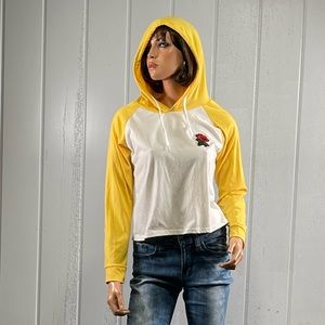 Junior's Yellow 7 white Long sleeve Floral Embroidered HoodieSz L